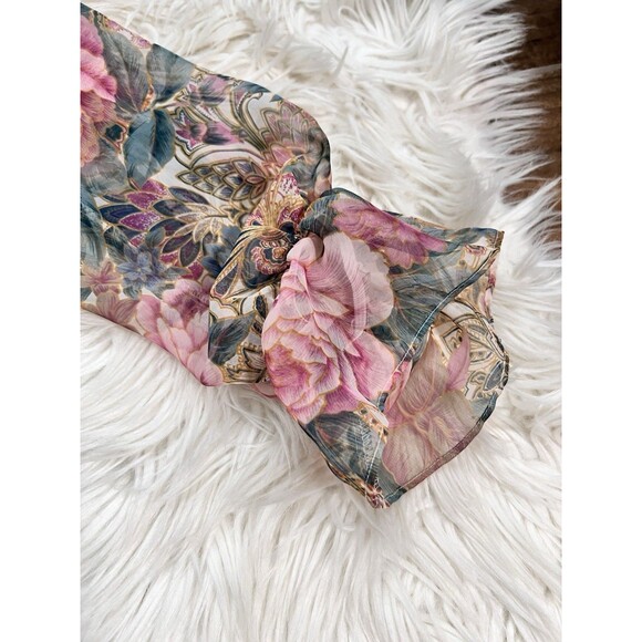 Victoria’s Secret Gold Label Sheer Floral Blouse Pearl Button VNeck Romantic M/L - Picture 12 of 15